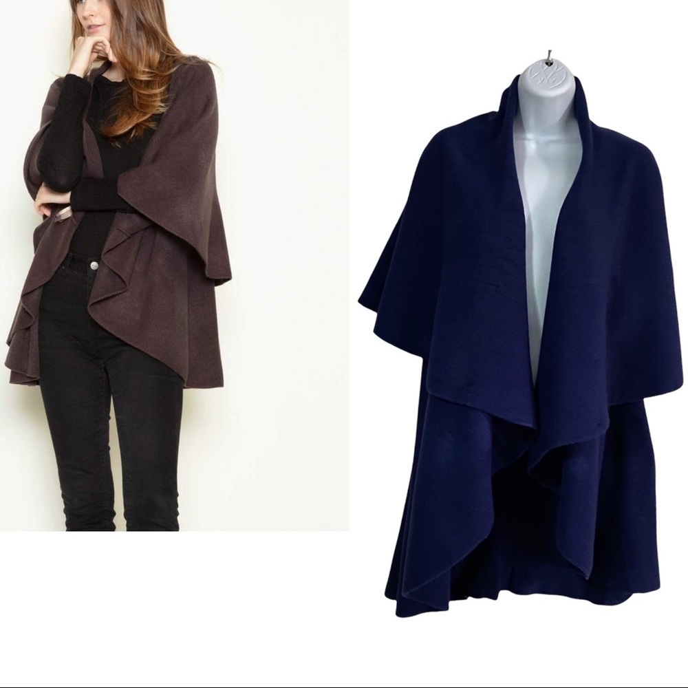 Blue Cape-style Shawl Cape Poncho Sweater Vest One Size